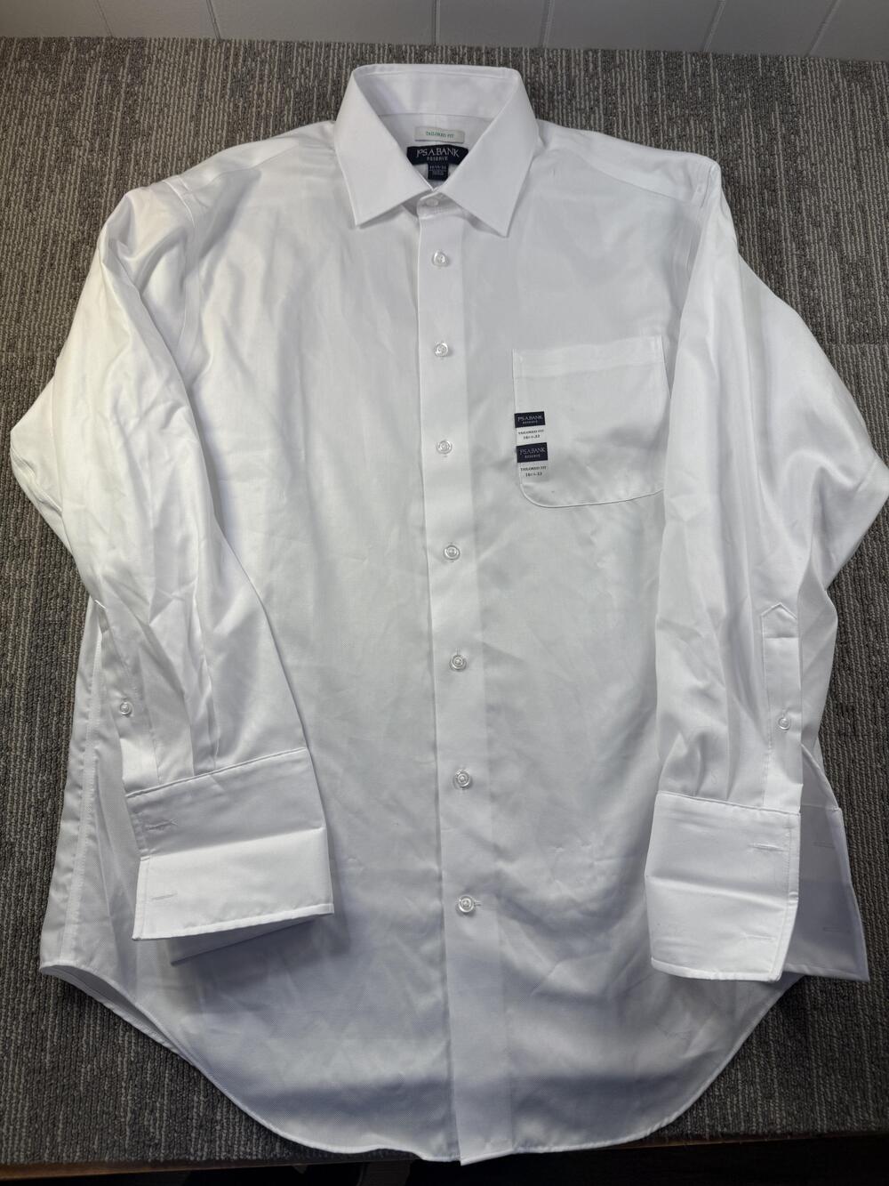 Jos A Bank Dress Shirt Mens 16.5-33 White Solid Tailored Fit French Cuff LS
